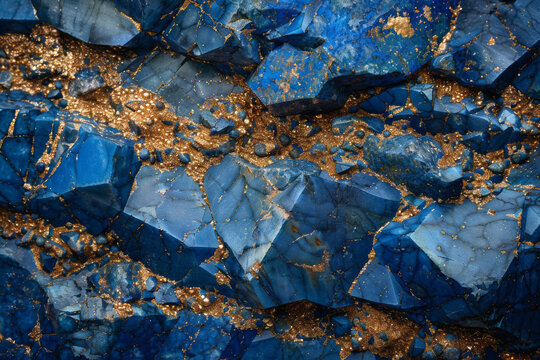A depiction of lapis lazuli, emphasizing its intense blue color and golden pyrite flecks,