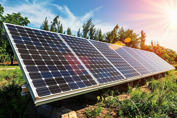 Harnessing Solar Energy: Solar Panels Charging in the Sun - Generative AI.