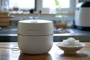 A compact rice cooker with a retractable power cord, ensuring neat storage when not in use.