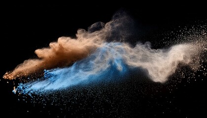 Real photo blue dust and brown dust falling on a black background