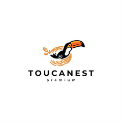 Obraz premium toucan bird in a nest logo in a playful cartoon or mascot logo style