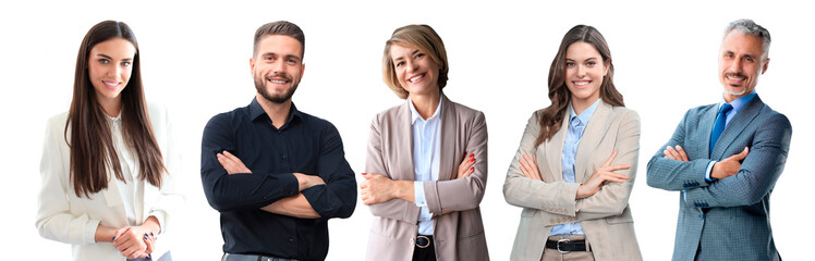 Portrait modern business people looking to the camera smiling on a transparent background