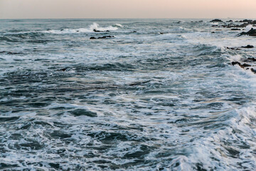 View of the surf at the seaside in winter