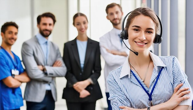  Call center worker accompanied by her team