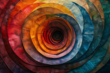 A series of concentric circles filled with intricate patterns and radiant colors, expanding outward endlessly,