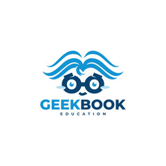 book and geeks with glasses for lovers of books, knowledge, education and digital books logo