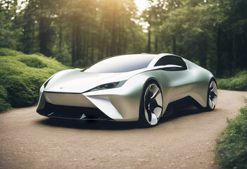 'friendly eco concept car ecology green sustainable industry vehicle transport electrical illustration background three-dimensional design development grass nature'