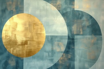 Tranquil Orbs of Gold and Azure. An Abstract Intersection of Circles and Texture.