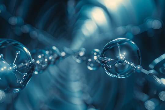 A conceptual image of a nanotechnology assembly line, with atoms and molecules interconnected in a precise pattern,