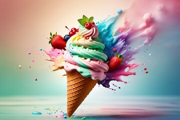 waffle cone with berry ice cream