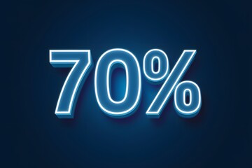 Bold 3D blue text 70% on dark background, central positioning and vibrant glow Eye-catching modern look