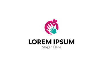 parent and child palm logo with love symbol in flat vector design style