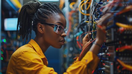 Woman Configuring Server Equipment