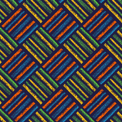 Hand drawn grunge style weaving seamless pattern.Multi colored vector wicker texture. Geometric simple print.