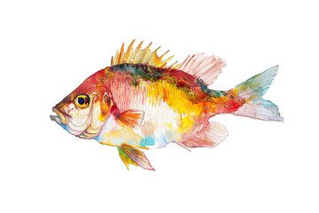 Minimalistic watercolor of a Perch on a white background, cute and comical.