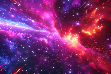 a purple and purple galaxy is flying through a space