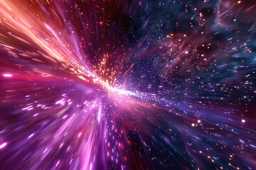 a purple and purple galaxy is flying through a space