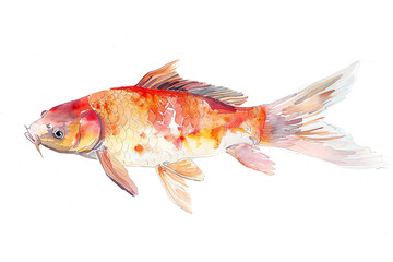 Minimalistic watercolor of a Carp on a white background, cute and comical.