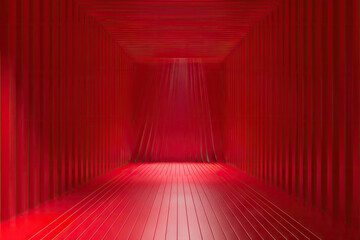 Red gradient background, red stage with light and shadow effects