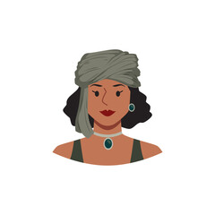 Vector illustration in cartoon style with a young girl in a traditional turban, reflecting traditional headdresses