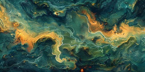 a painting of a green and yellow liquid