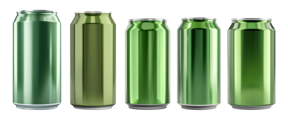 set of green aluminium tin cans