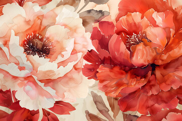 close-up shot captures the intricate details of a watercolor peony flower pattern, perfect for adding a touch of elegance to nursery art illustrations,