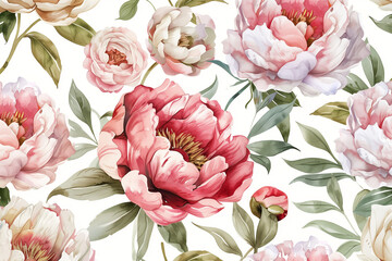 the charm of nature with a captivating watercolor peony flower pattern, designed to elevate nursery art illustrations and clipart with its enchanting allure,