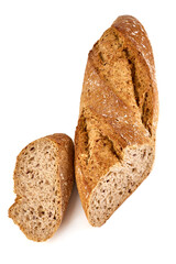 Whole grain bread, isolated on white background