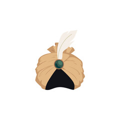 Vector turban with brooch and feather on isolated background. - obrazy, fototapety, plakaty
