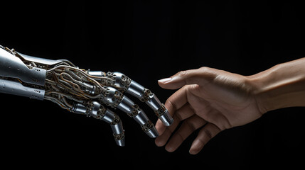 generated illustration Digital robot handshake human hand.