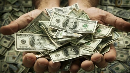 Close-up of a hand holding dollar bills, a concept image for money and business