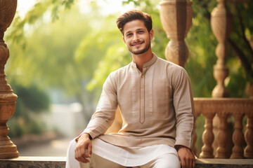 Young indian man in traditional wear kurta pajama.