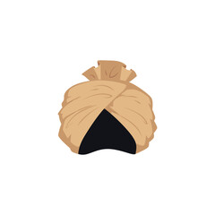 Arabic, African or Asian female turban headdress, vector wrapped beige scarf head hat, Eastern fashion ethnic accessory