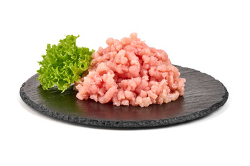 Fresh turkey minced meat, isolated on white background