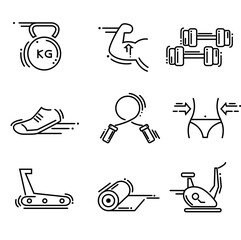 Fitness and sport icons set. Healthy lifestyle symbols. Line style
