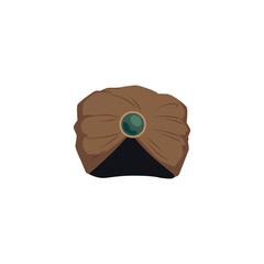 Ornate oriental turban with brooch, vector illustration.