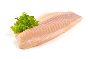 Tilapia fish fillet, isolated on white background