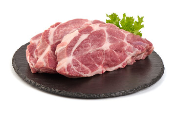 aw pork shoulder butt steaks, isolated on white background