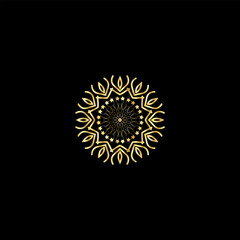 Mandala. Gold decorative element. Picture for coloring. Abstract circular ornament with stylized leaves