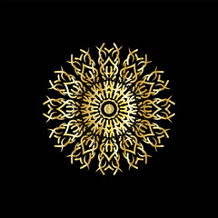 Mandala. Gold decorative element. Picture for coloring. Abstract circular ornament with stylized leaves