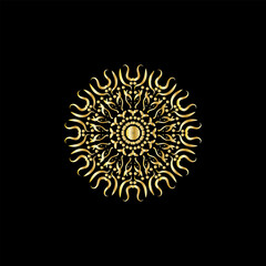 Mandala. Gold decorative element. Picture for coloring. Abstract circular ornament with stylized leaves