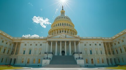 Obraz premium The Capitol Building symbolizes democracy with its grand neoclassical architecture and iconic dome. 