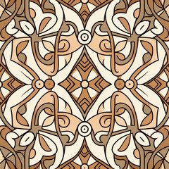 Ethnic pattern beige color with brown outline Sea