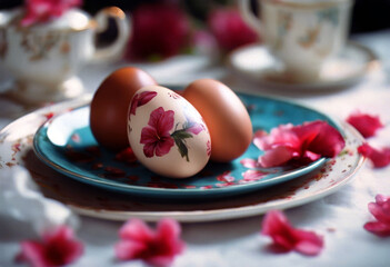 'Sudanese hibiscus petals rose Easter painted plate tea eggs Background Texture Design Food Nature Spring Gift Happy Paint Black Blue Color Chicken Holiday Colorful Egg Life SeasonBackground Texture'