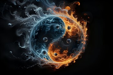 water and fire, Yin Yang sign, isolated on a black background