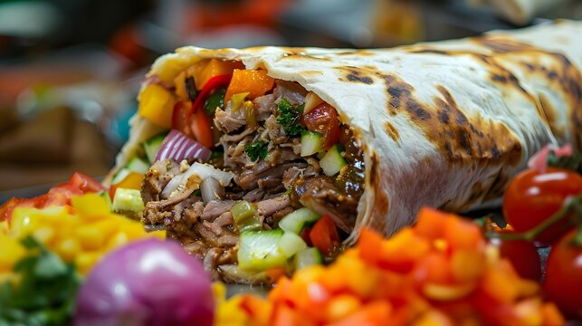 Savory meat and veggie stuffed wrap a feast for the senses