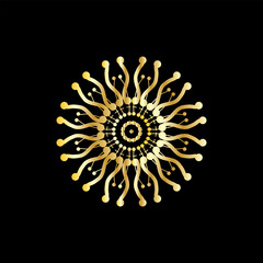 Mandala. Gold decorative element. Picture for coloring. Abstract circular ornament with stylized leaves