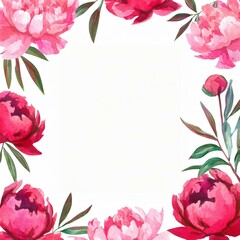 Ramka kwiatowa różowe piwonie  - obrazy, fototapety, plakaty