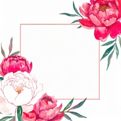 Namalowana kwadratowa ramka różowe piwonie zaproszenie wzór - obrazy, fototapety, plakaty